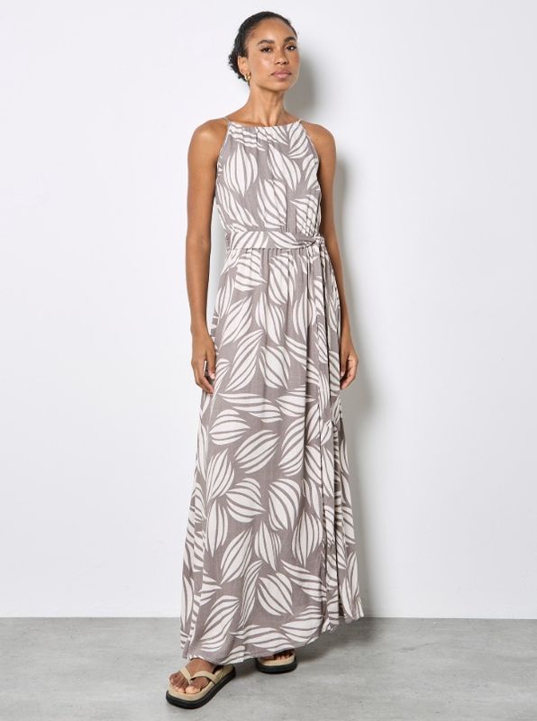 Apricot Oversized Shells High Neck Maxi Dress - Stone