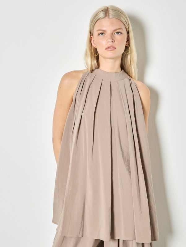 Apricot Pleat Detail Tunic Top - Stone