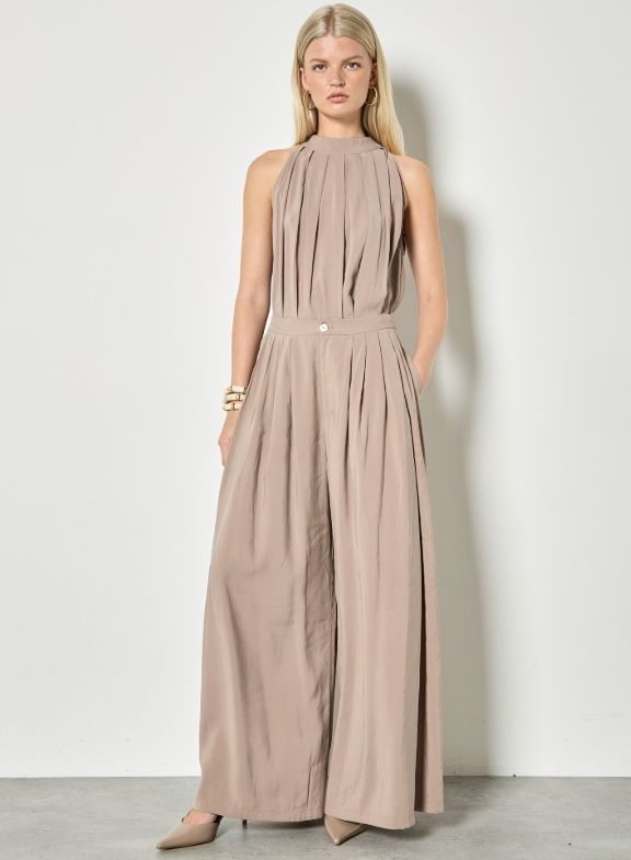 Apricot Pleat Detail Super Wide Trouser - Stone