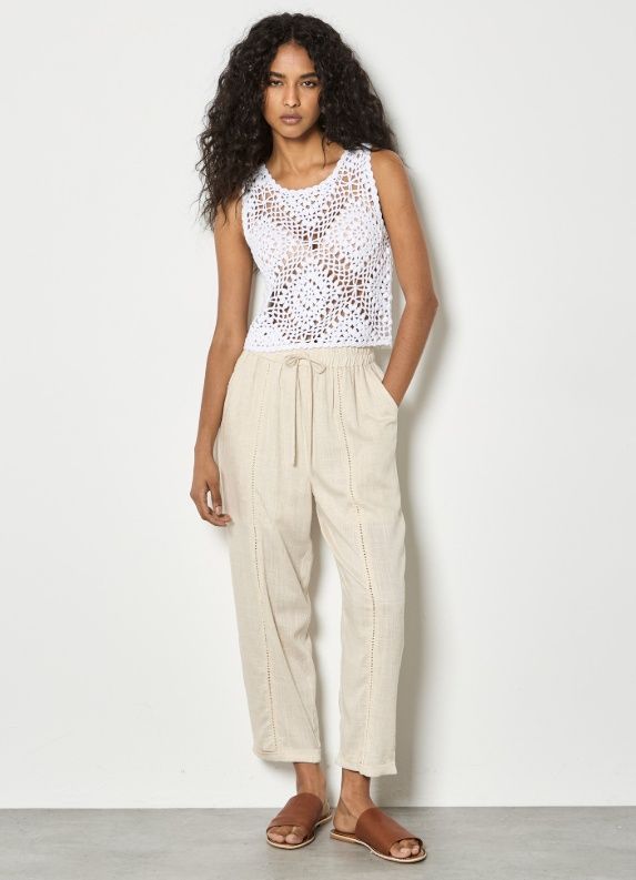Apricot Ladder Lace Ins Tapered Liner Trouser - Stone