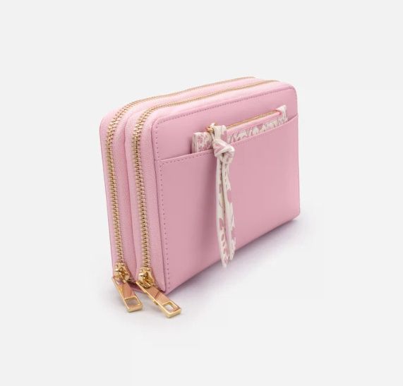 Portefeuille double rose en PU avec pochette fleurie amovible