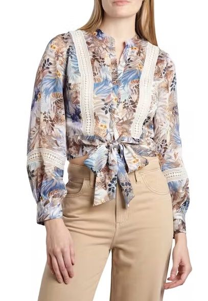 Ls Zahara Tie Front Top - Leopard Tropical Print