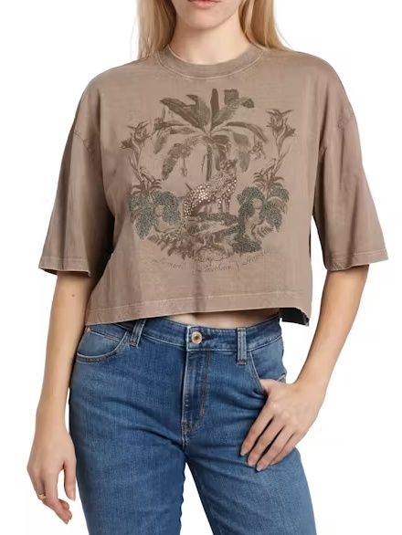 Ss Jungle Resort Crop Os Tee - Silk Taupe Multi