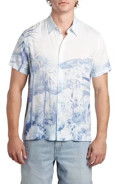 Eco rayon riviera palm ss shirt - riviera palm placement blue