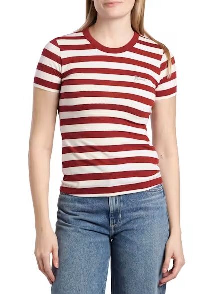 Ss Cn Michela Striped Tee - Beet Juice Red/Cream White