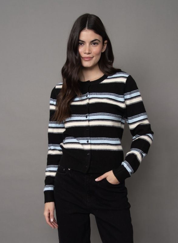Iolanta Long Sleeve Crew Neck Cardigan - 30UP Black