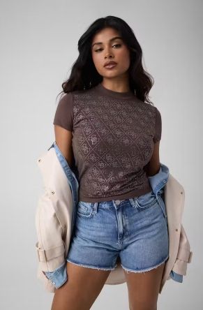 Ss Mock Neck All Over 4G Tee - Dark Coffee