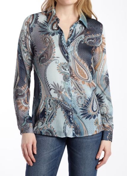 New Ls Clouis Shirt - Peacock Paisley Azure Print