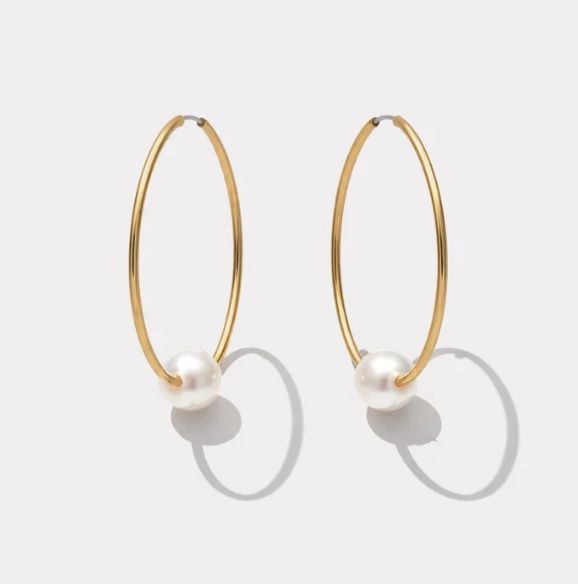 Boucles d'oreilles fins anneaux dorés avec perle ronde - PL253E002GL