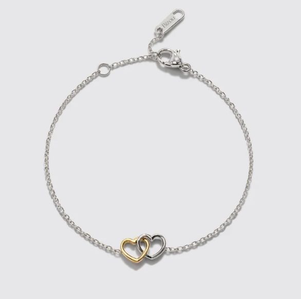 Silvered Bracelet in Stainless Steel with Two-Tone Hearts