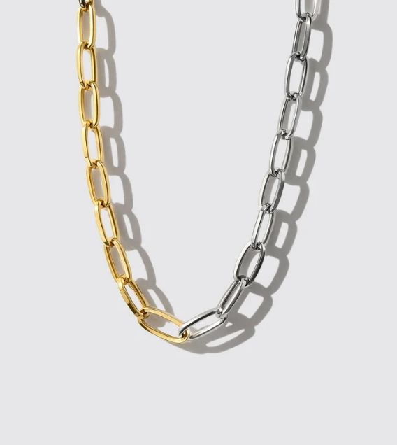 Two-Tone Large Mesh Necklace in Stainless Steel