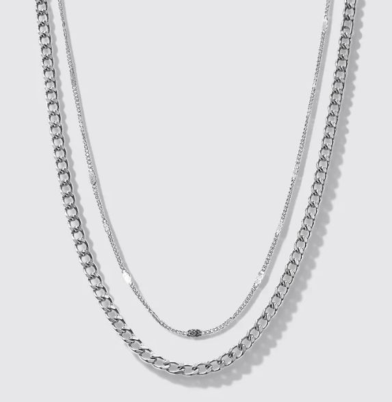 Two-Row Silvered Necklace in Stainless Steel