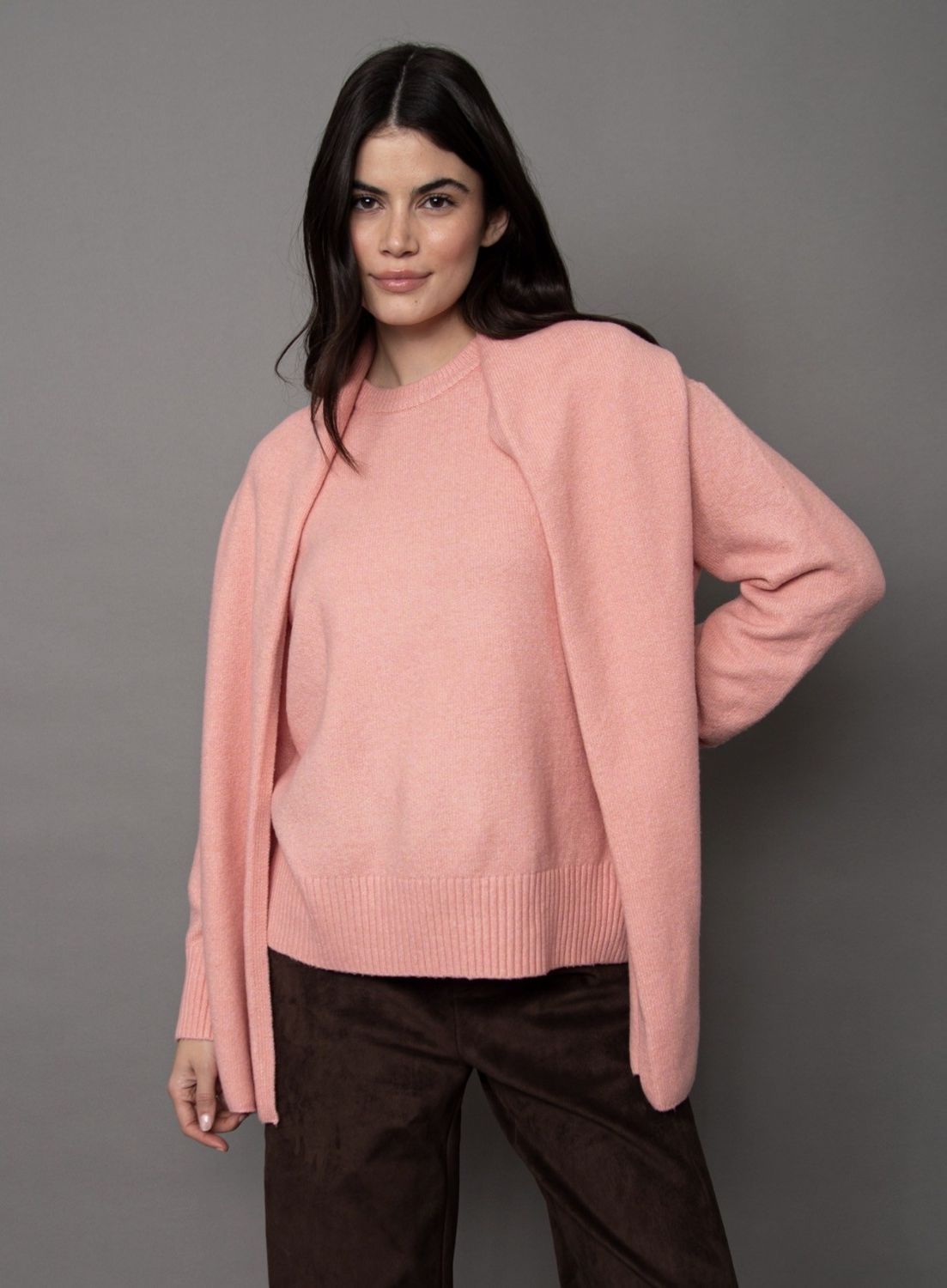 Waverly Long Sleeve Crew Neck Pull-Over w/ Detachable Scarf - Palm Pink