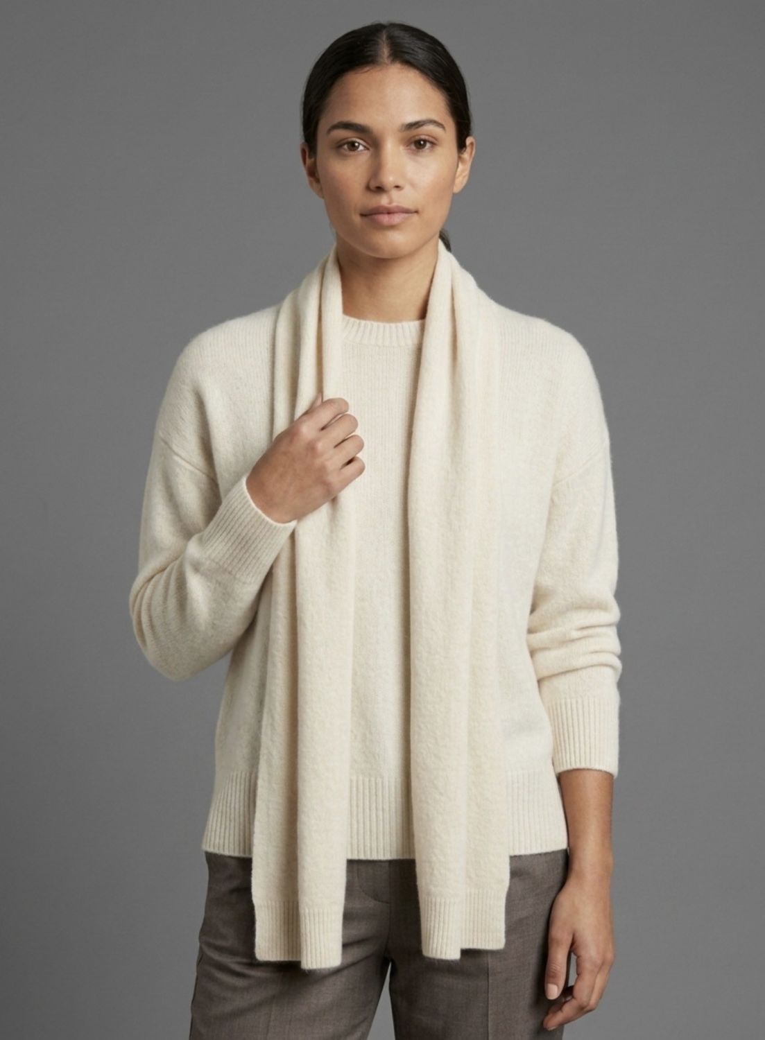 Waverly Long Sleeve Crew Neck Pull-Over w/ Detachable Scarf - Sea Pearl