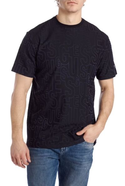 Cn Ss Allover Jacquard Tee - Random Logo Blue Jacquard