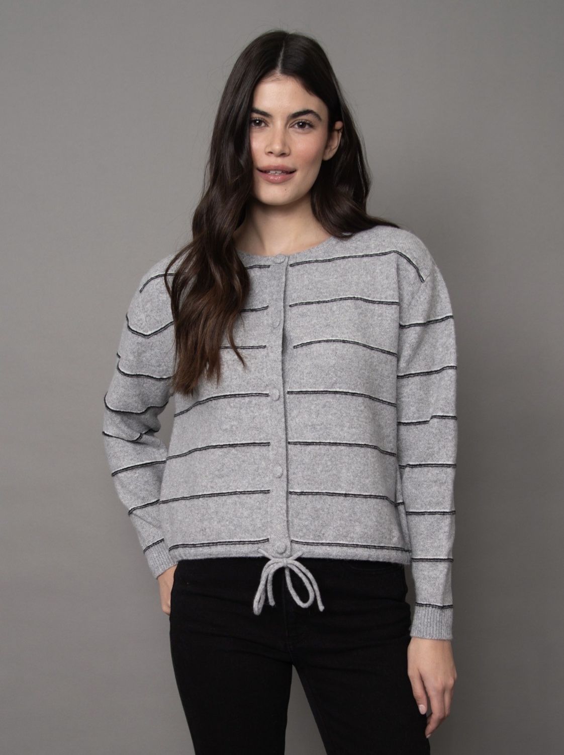 Boudica Long Sleeve Crew Neck Cardigan - Grey