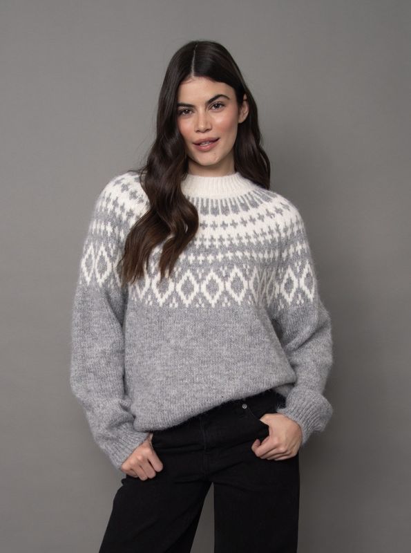 Hasana Long Raglan Sleeve Crew Neck Pull-Over - Grey
