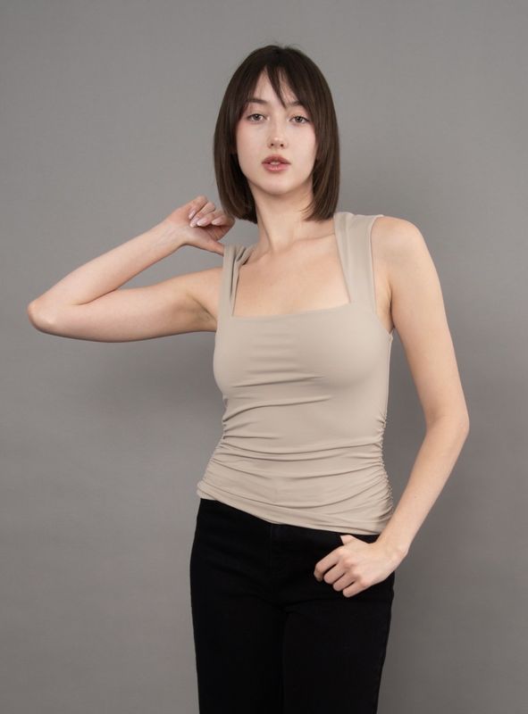 Davinci Signature Second Skin Square Neck Ruched Top - Taupe