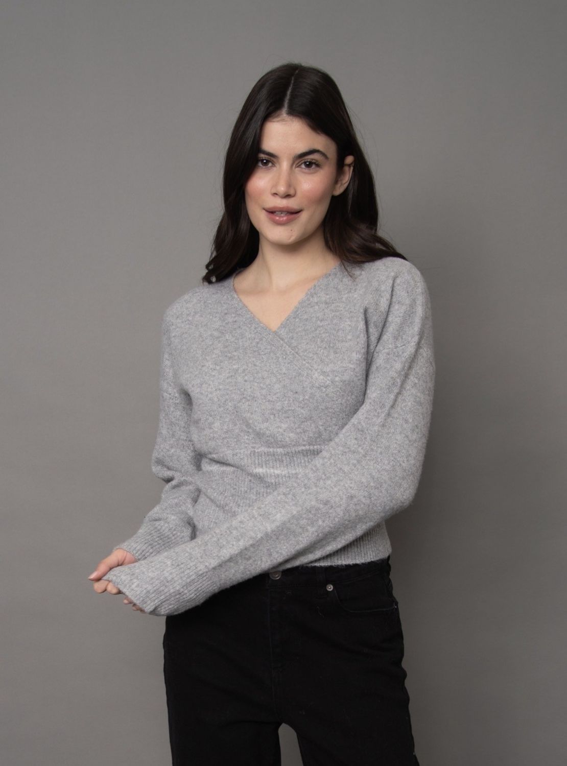 Othella Long Sleeve Wrap Neck Pull-Over - Flint Grey