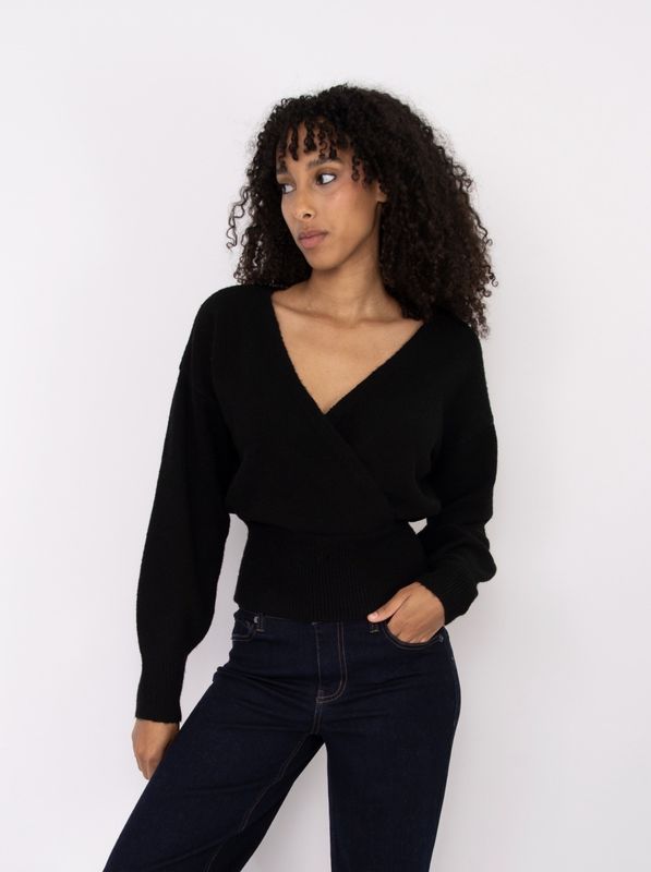 Othella Long Sleeve Wrap Neck Pull-Over - Black