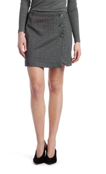 Bertha A Line Mini Skirt - Herringbone Mid Grey
