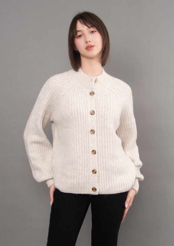 Amaryllis L/S Button Front Cardi - Light Sand