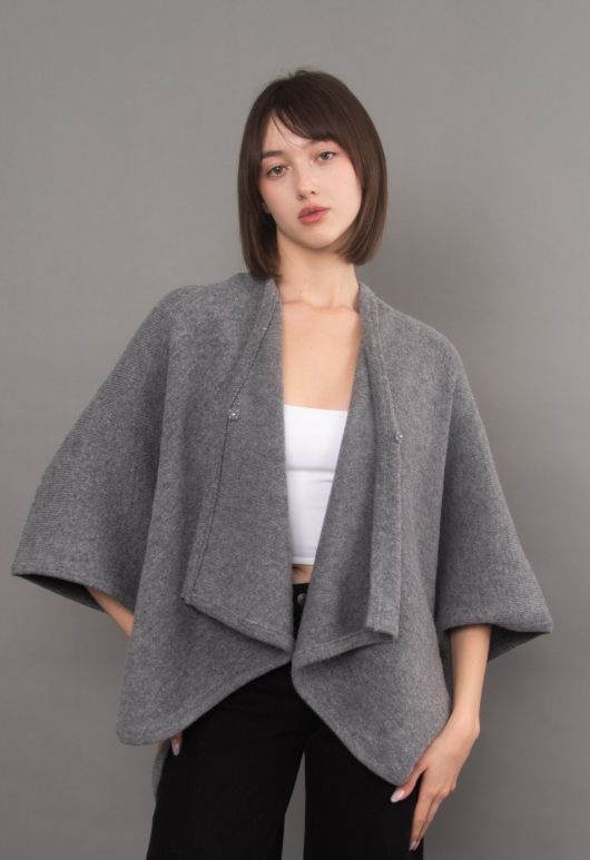 Persephone Sleeveless Shawl Neck Poncho - Grey