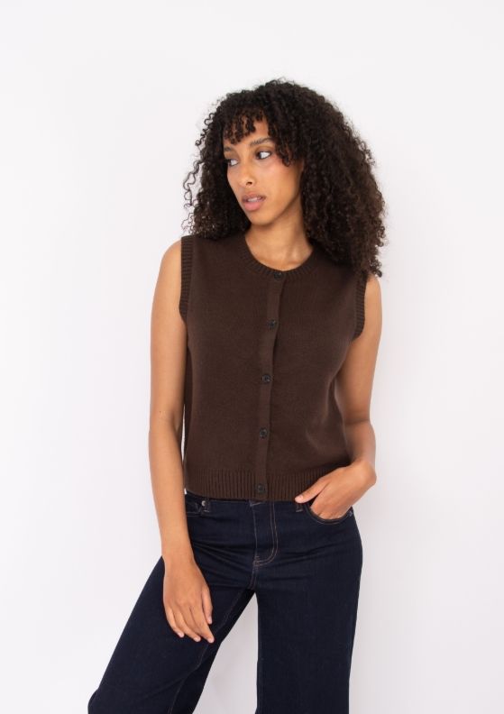 ORILLIA SLEEVELESS BUTTON FRONT VEST-COFFEE BEAN
