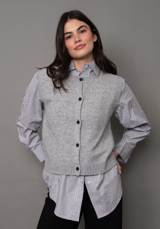 ORILLIA SLEEVELESS BUTTON FRONT VEST-FLINT GREY