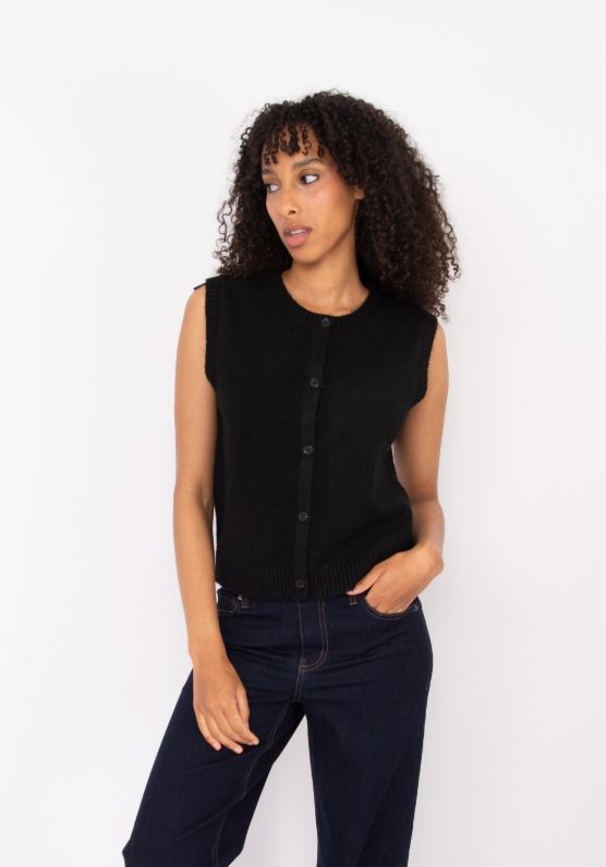 ORILLIA SLEEVELESS BUTTON FRONT VEST-BLACK