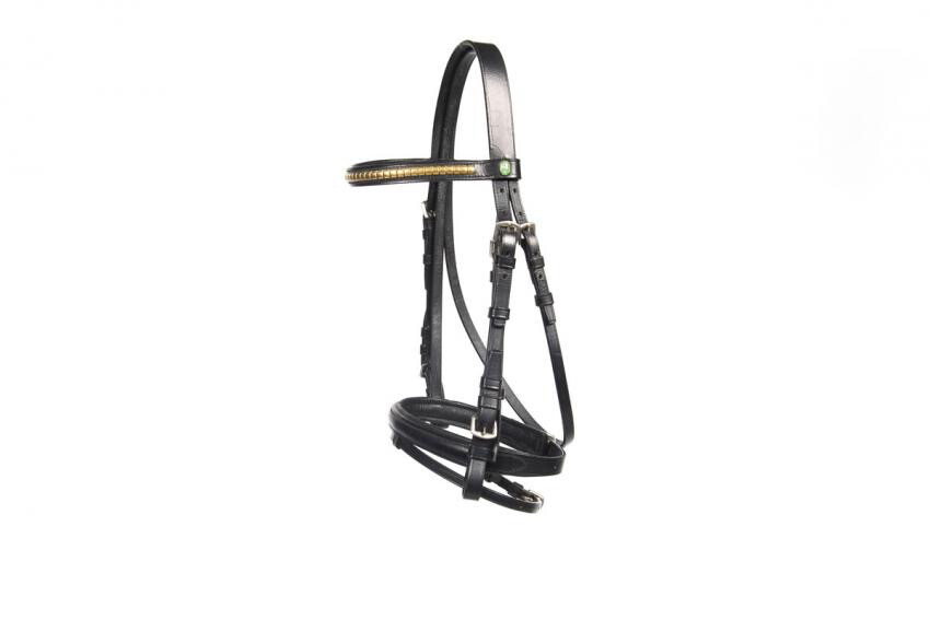LJ Leathers Bridle Studs Combined Noseband Brown Shetland
