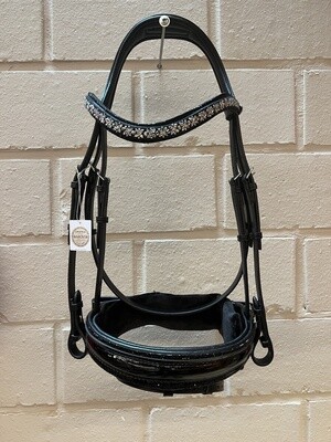 JUDI Snaffle Bridle Traverso Rocks Black Chrome Patent Full
