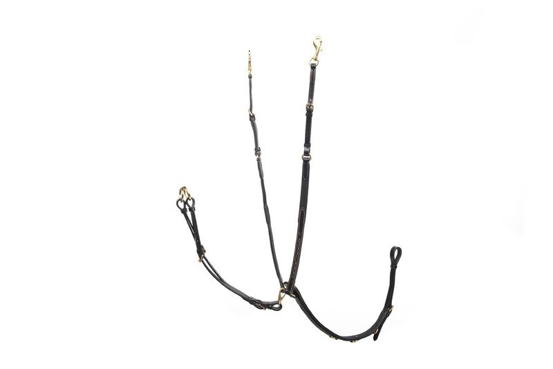LJ Leathers Hunting Martingale with short elastic, Color: Zwart, Size: Pony