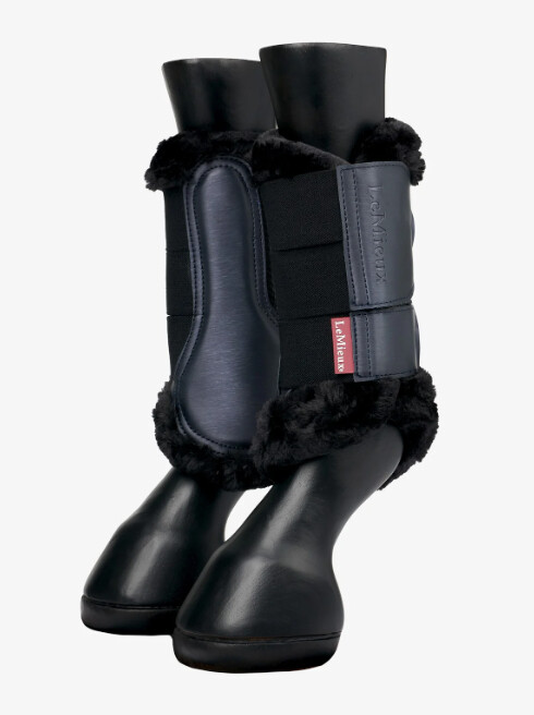 LeMieux Fleece Edge Mesh Brushing Boots, Color: Black/Black, Size: M