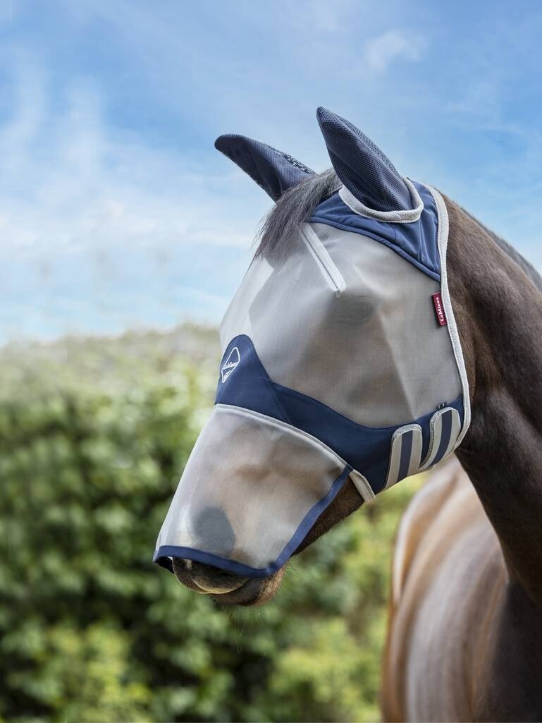 LeMieux New Armour Shield Pro Fly Mask, Color: Navy/Grey, Detail: Full Mask (Ears &amp; Nose), Size: XS