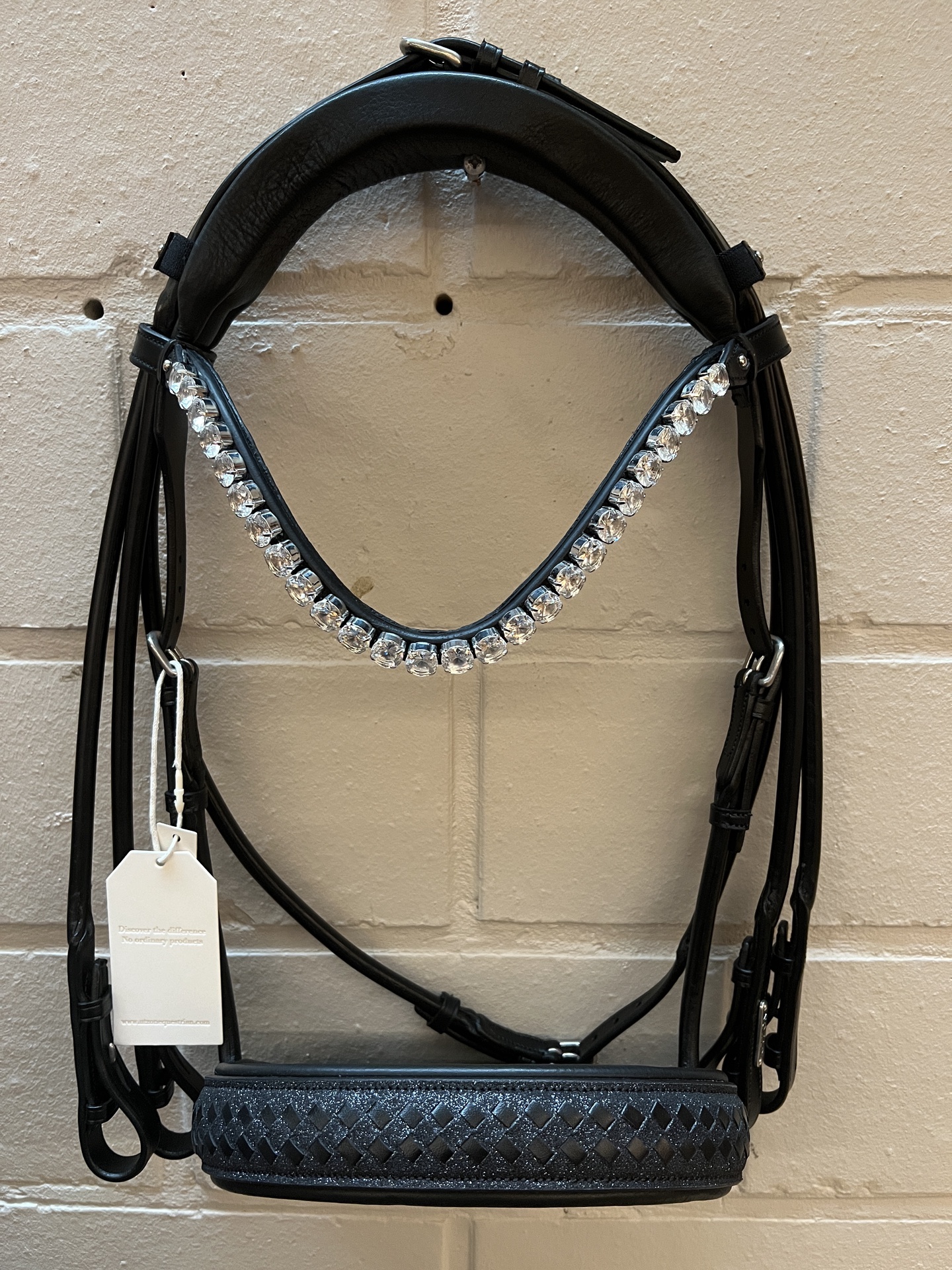 Olympic Double Bridle Crystal Black Silver With Empire Browband Clear Full