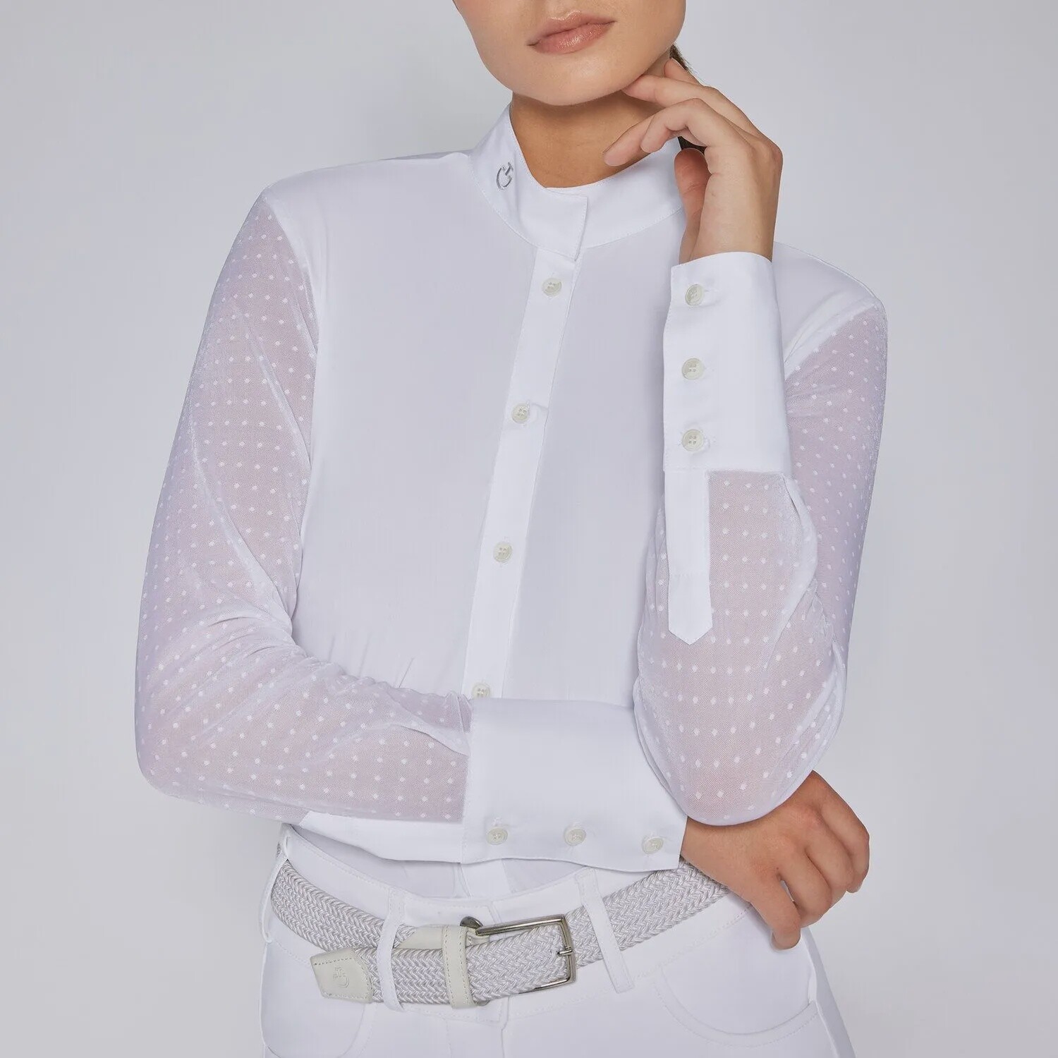 Cavalleria Toscana Competition Shirt Long Sleeves Polka Dot, Color: Wit, Size: S