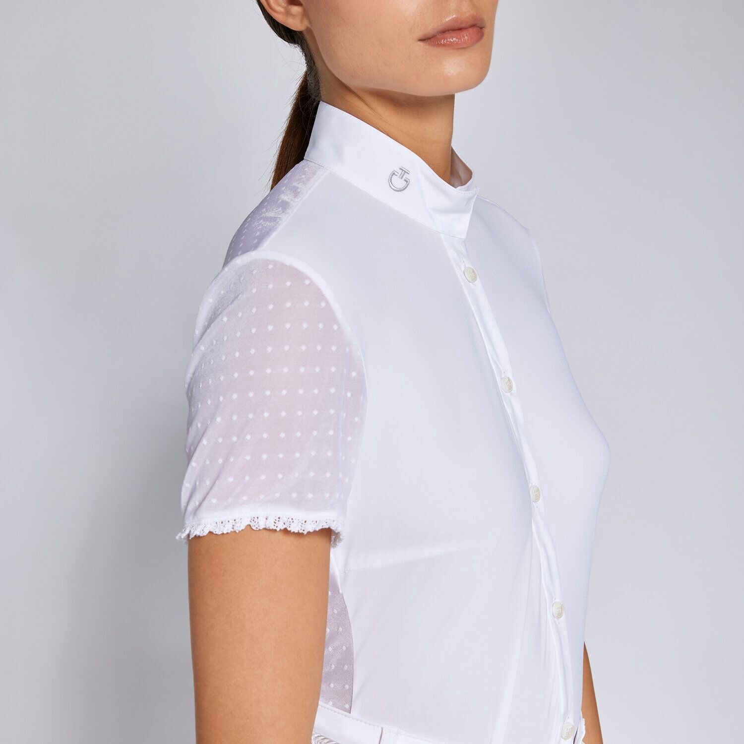 Cavalleria Toscana Turniershirt Kurzarm Polka Dot, Color: Wit, Size: M