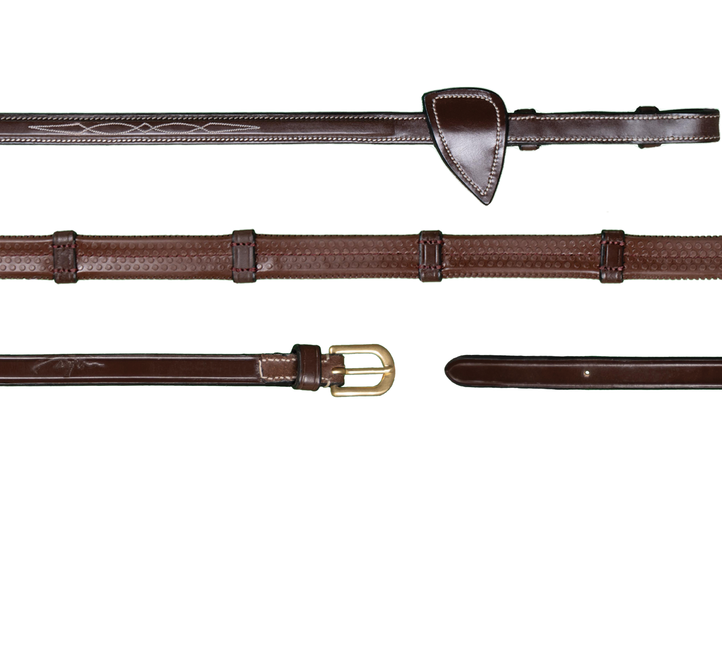 Dy&#39;on 1/2 (13mm) Rubber Reins With 7 Leather Stops, Color: Brown, Size: Full