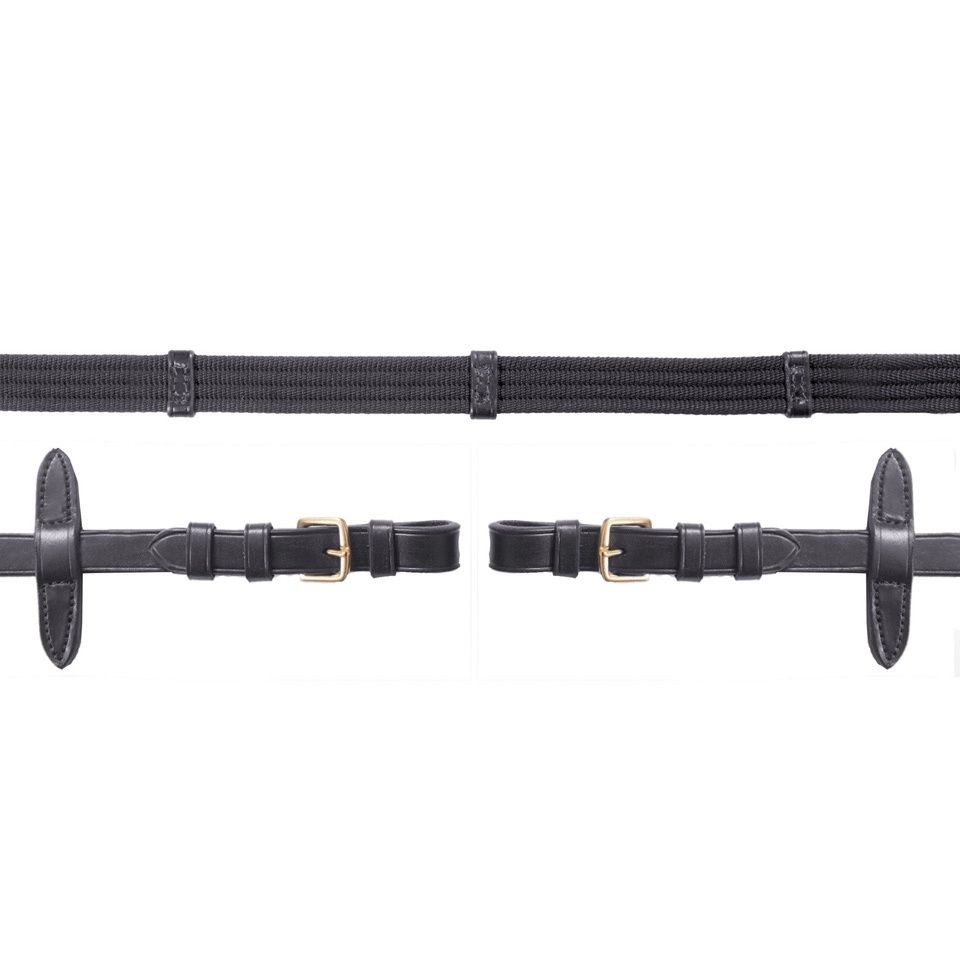 Schockemöhle Woven Reins with Buckles, Color: Black/Gold, Size: Full