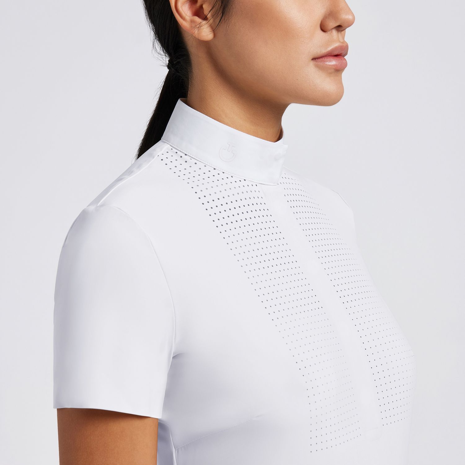 Cavalleria Toscana Women&#39;s Heat Saeled Perforated Bib S/S Competition Shirt, Color: Wit, Size: XS