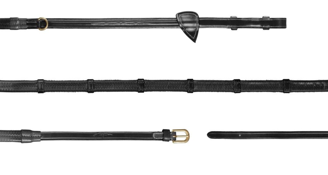 Dy&#39;on 1/2&#39;&#39; Howlett Rubber Reins with 3 D-rings and 7 leather keepers Working, Color: Black, Size: Cob