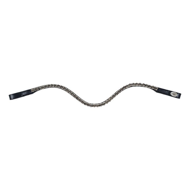 HFI V-Shape Browband + Rhinestone, Color: Black Leather, Detail: Blue, Size: Full