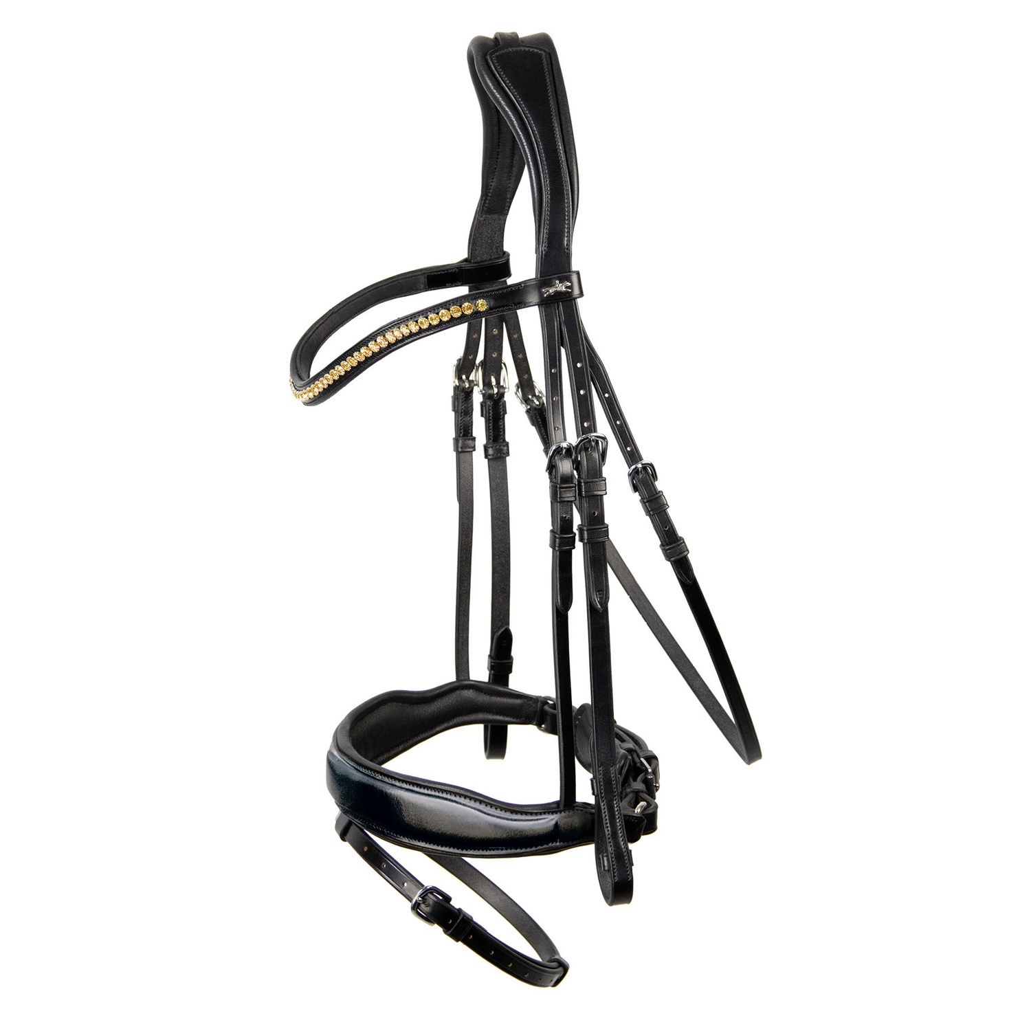 Schockemöhle Stanton Select Anatomical Bridle, Color: Black Patent/ Orange/ Silver, Size: X-Full