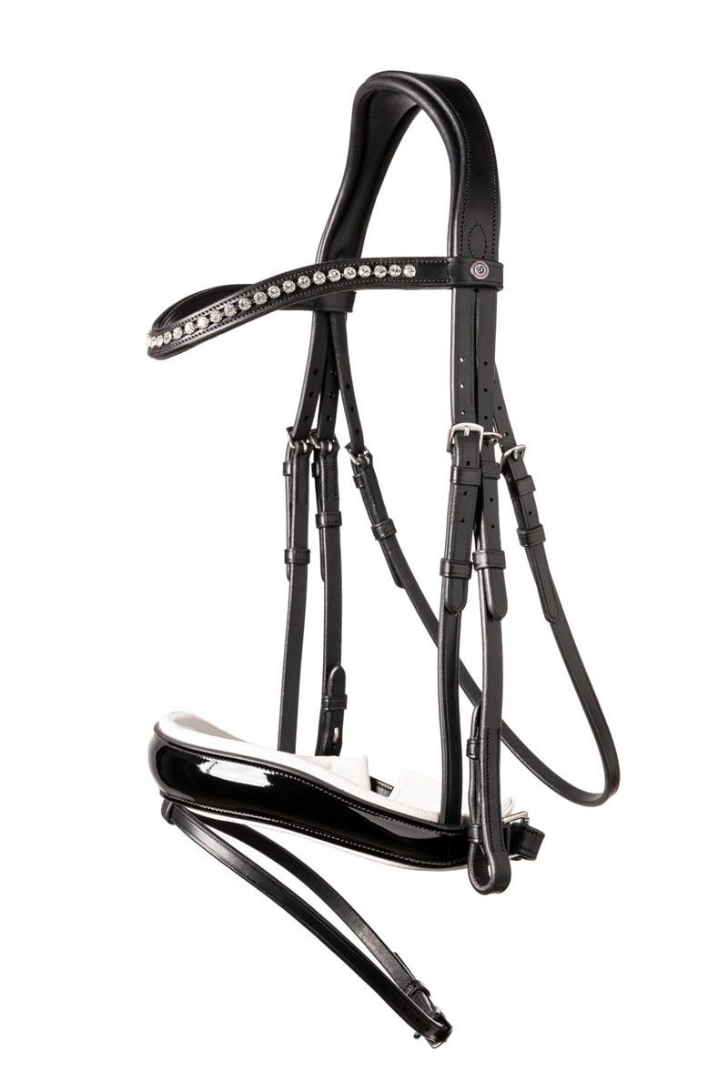 Trust Rotterdam Large Patent Crank Noseband Bridle, Color: Black/White/Silver, Size: Full