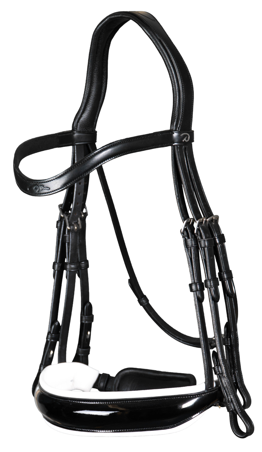 Dy&#39;on Patent Large Crank Noseband White Pad. - New English, Color: Black, Size: Full