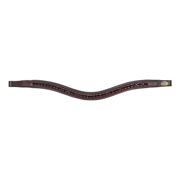 HFI Padded Wave Browband + Rhinestones, Color: Brown Leather, Detail: Burgundy, Size: Full