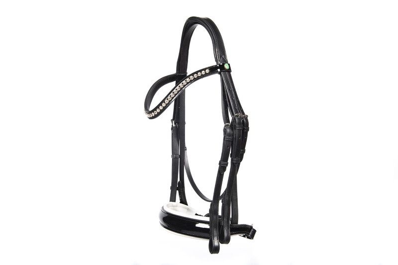 Bridon LJ Leathers &#39;New Pro Dressage&#39; barre et filet, Color: Zwart/Wit Lak, Size: Cob