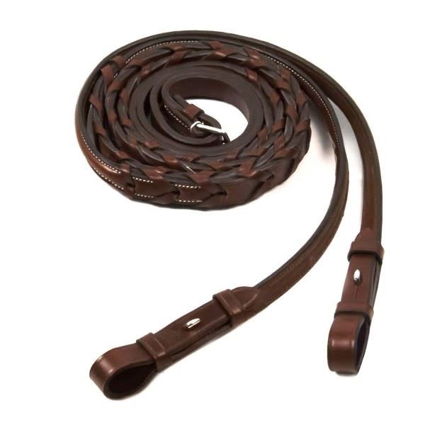 Schockemöhle Hunter Laced Fancy Reins Hooks Embroidered, Color: Nougat/Silver, Size: Full