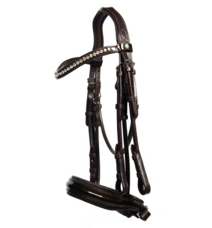LJ Leathers Bridle &#39;New Pro Dressage&#39; curb and snaffle Metallic, Color: Choco, Size: Cob